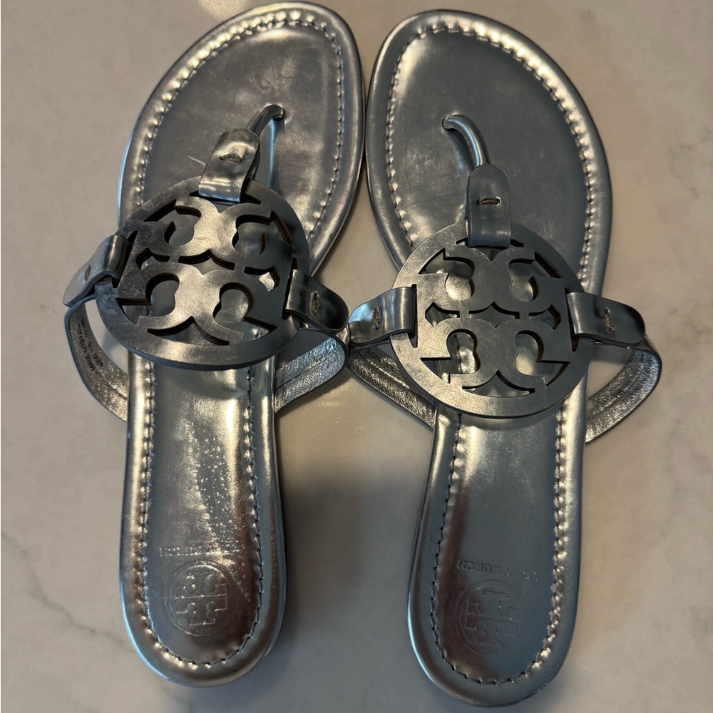 Tory Burch Miller Metallic Silver Sandals